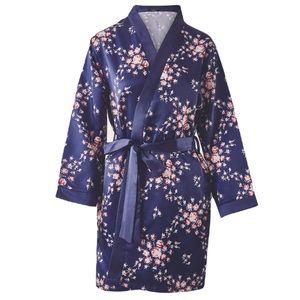 Morgan Lane Navy Floral Satin Romantic Comfy Allie Robe Sizes S/M & L/XL
